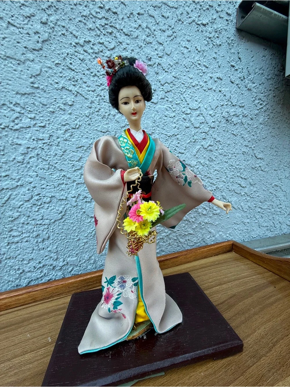 Vintage Japanese Geisha Kimono Dolls Lot of 2 Wooden Base 10
